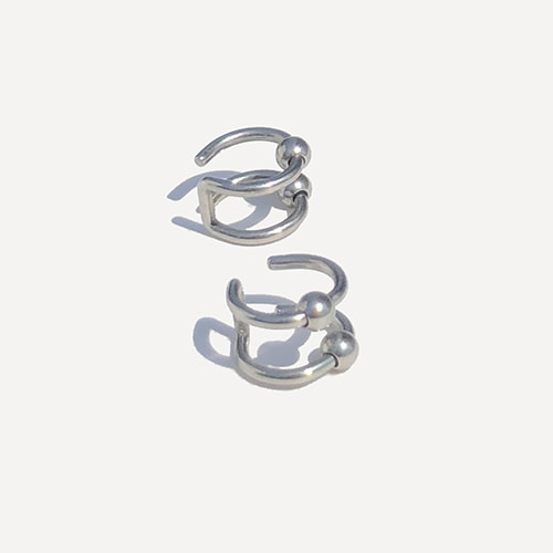 [RUSHOFF] Double Bell Two Lines Fake Earcuff / 더블 벨 두줄 페이크 이어커프 (써지컬스틸)