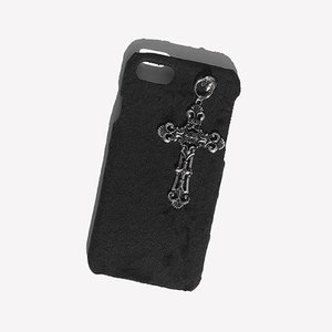 [RUSHOFF] Vintage Cross Pendant IPhone Case - Black Fur / 블랙퍼 빈티지 팬던트 아이폰케이스
