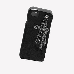[RUSHOFF] Vintage Cross Chain IPhone Case - Black Fur / 블랙퍼 빈티지 크로스체인 아이폰케이스