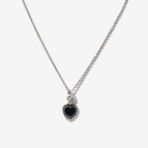 [RUSHOFF] Black Heart pendant Chain Necklace  / 블랙 하트 펜던트 체인 목걸이 (은도금)