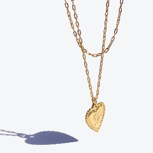 [RUSHOFF]*입고지연/선주문가능*Two Chains Heart Pendant Gold Necklace / 써지컬스틸 투 체인스 하트 펜던트 골드목걸이