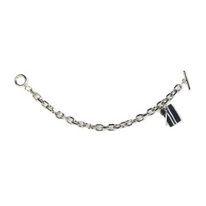 [Surgical Steel] Stripe Point Round Silver Chain Bracelet /[써지컬스틸/변색,알러지x] 스트라이프팬던트 라운드체인팔찌