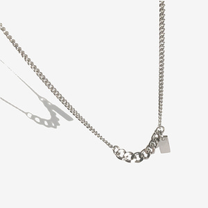 [RUSHOFF] Surgical Steel Two Flow Chain Necklace - Square Pendant /  투플로우 체인 목걸이 - 스퀘어 펜던트