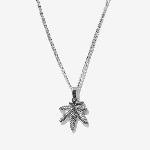 [RUSHOFF] Surgical Steel Weed Pendant Chain Necklace  / 위드 펜던트 체인목걸이